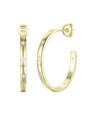 14K Gold Plated Cubic Zirconia Hoop Earrings