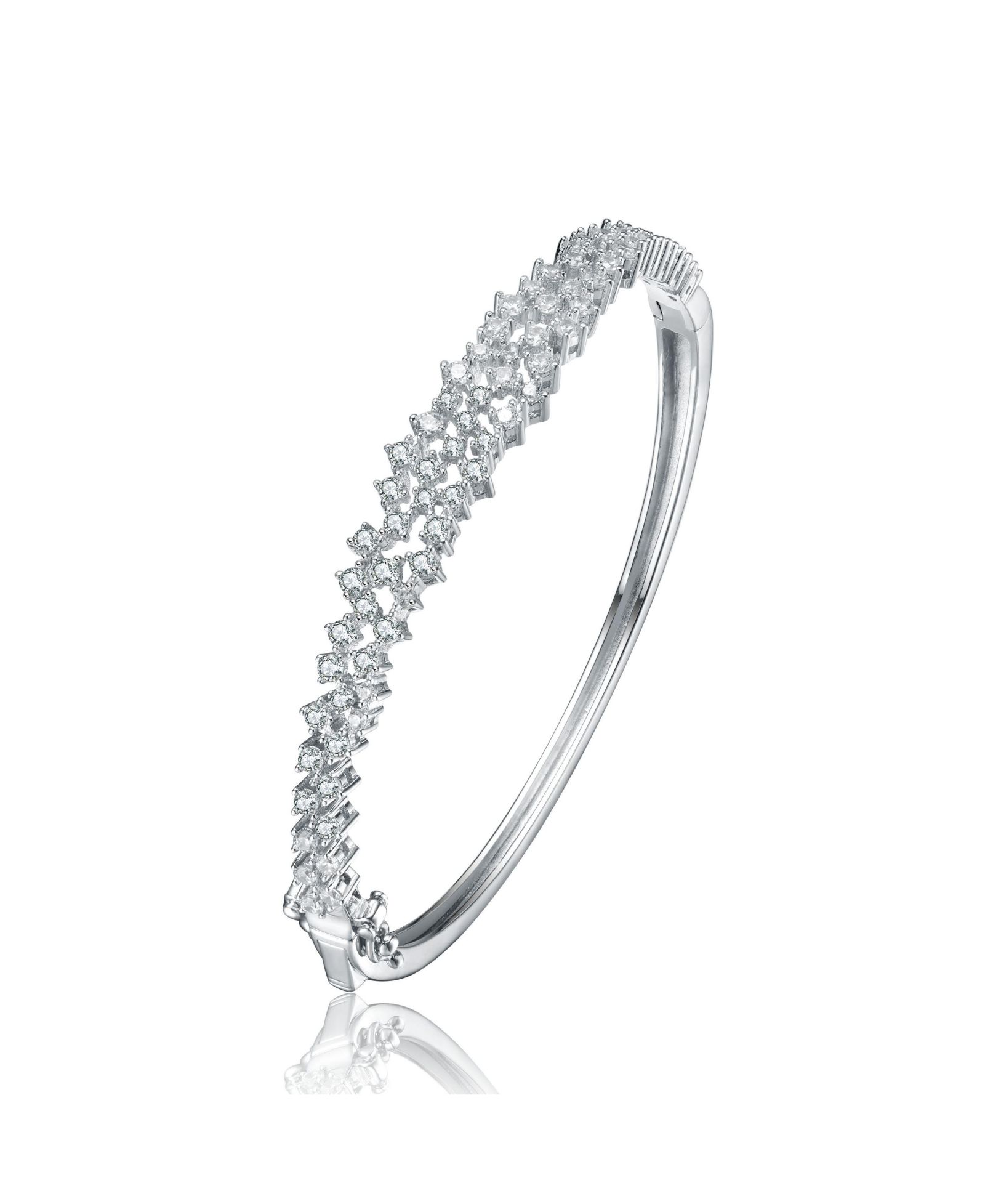 Genevive Radiant Sterling Silver Cubic Zirconia Cluster Bangle Bracelet