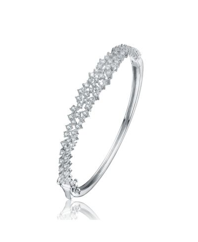 Genevive Radiant Sterling Silver Cubic Zirconia Cluster Bangle Bracelet