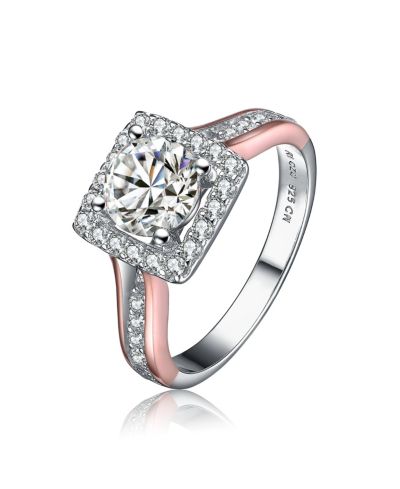 Genevive кольцо Genevive Unique Sterling Silver Square Halo CZ Pave Band