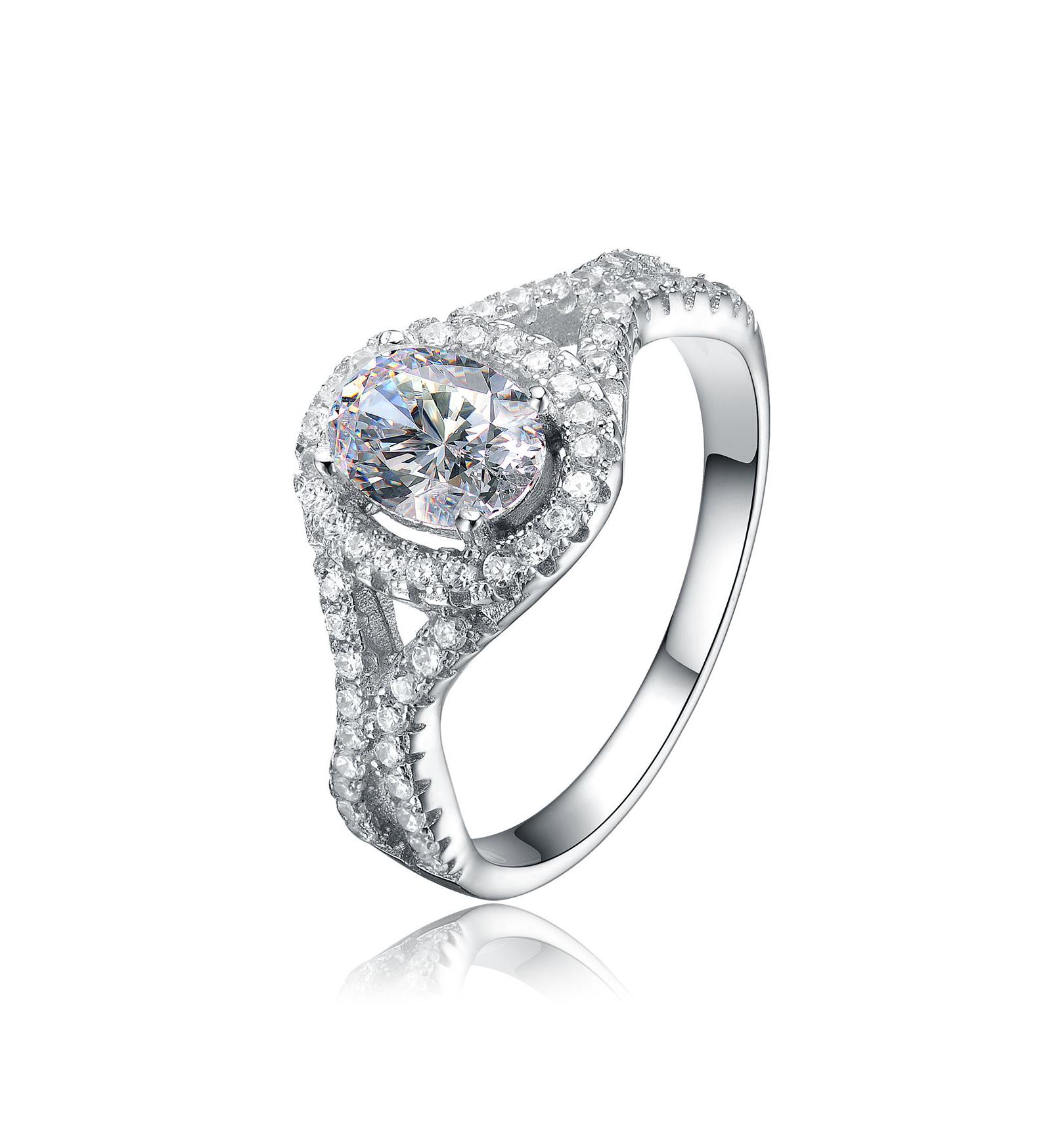 Genevive Elegant White Gold Plated Mounted Radiant CZ Solitaire Ring