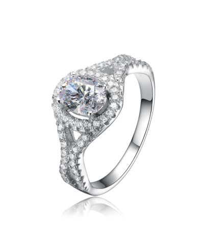 Кольцо Genevive Elegant White Gold Plated Mounted Radiant CZ Solitaire