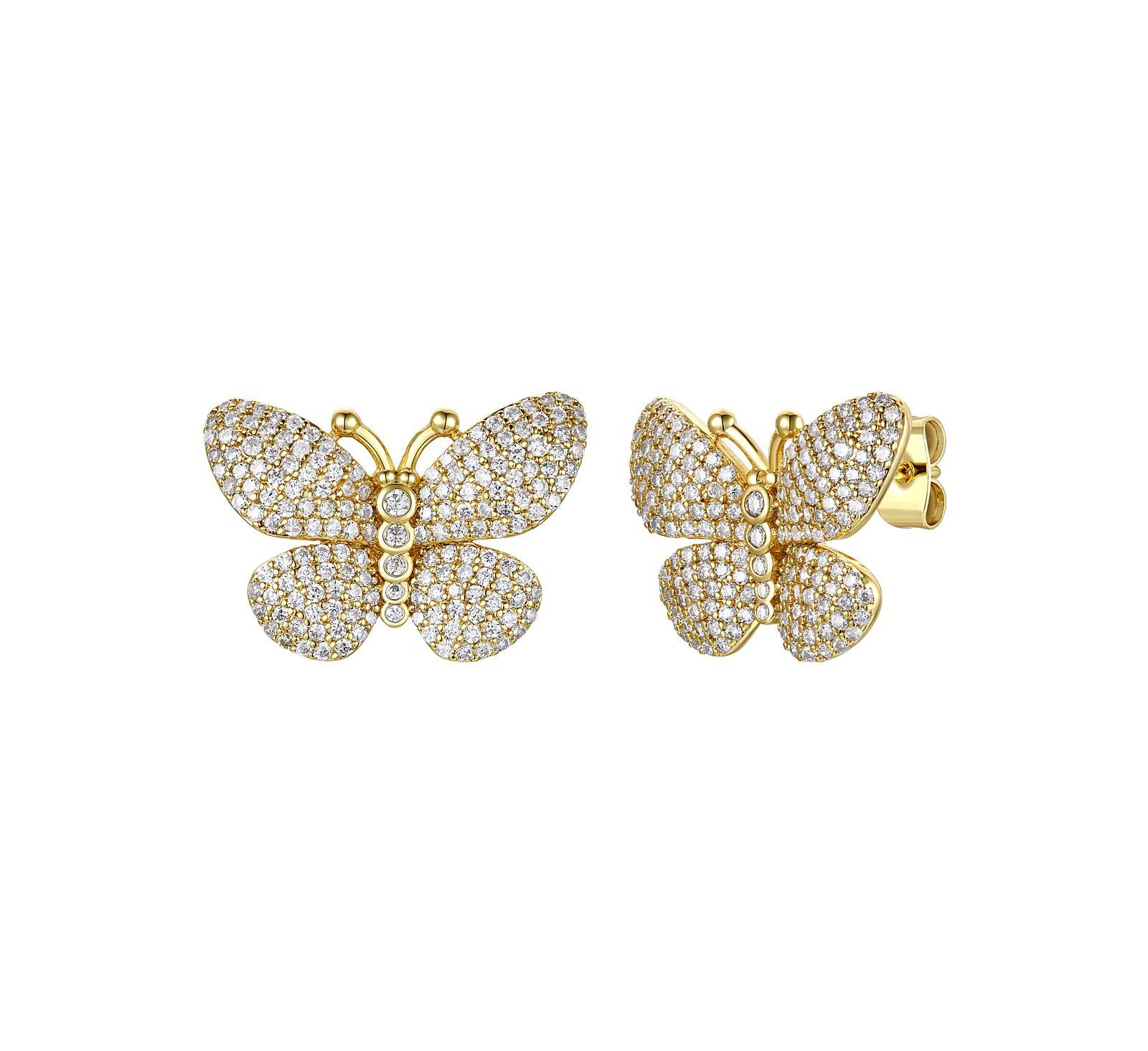 Серьги-гвоздики 14k Gold Plated with Cubic Zirconia French Pave Butterfly
