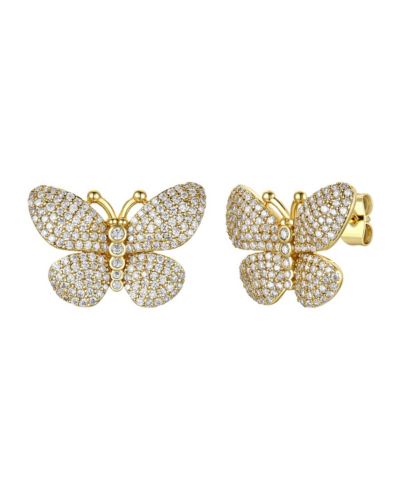 Серьги-гвоздики 14k Gold Plated with Cubic Zirconia French Pave Butterfly