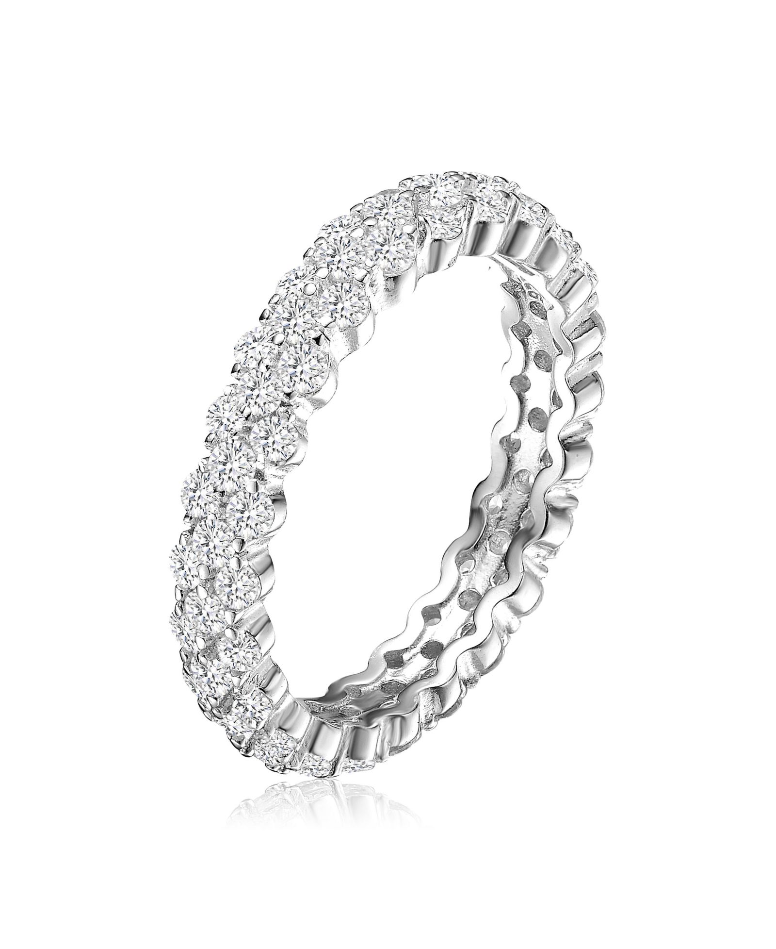Genevive Sterling Silver White Gold Plated Brilliant CZ Eternity Band Ring