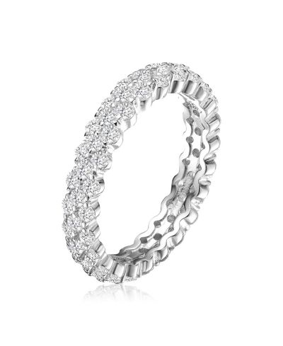 Genevive Sterling Silver White Gold Plated Brilliant CZ Eternity Band Ring