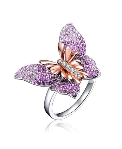 Genevive элегантное кольцо-бабочка с CZ Pave, двухцветное серебро с напылением