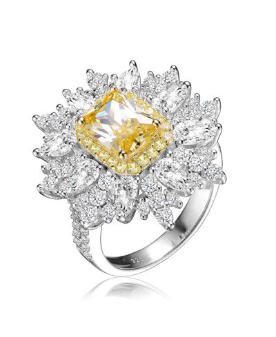 Genevive Кольцо Halo с белым золотым напылением и Cubic Zirconia