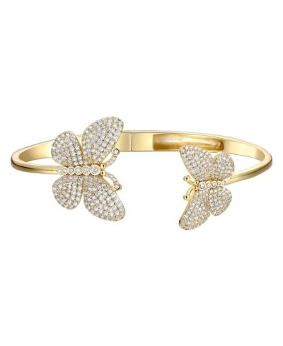 Genevive Teens 14k Gold Plated Pave Butterfly Open Cuff Bangle Bracelet