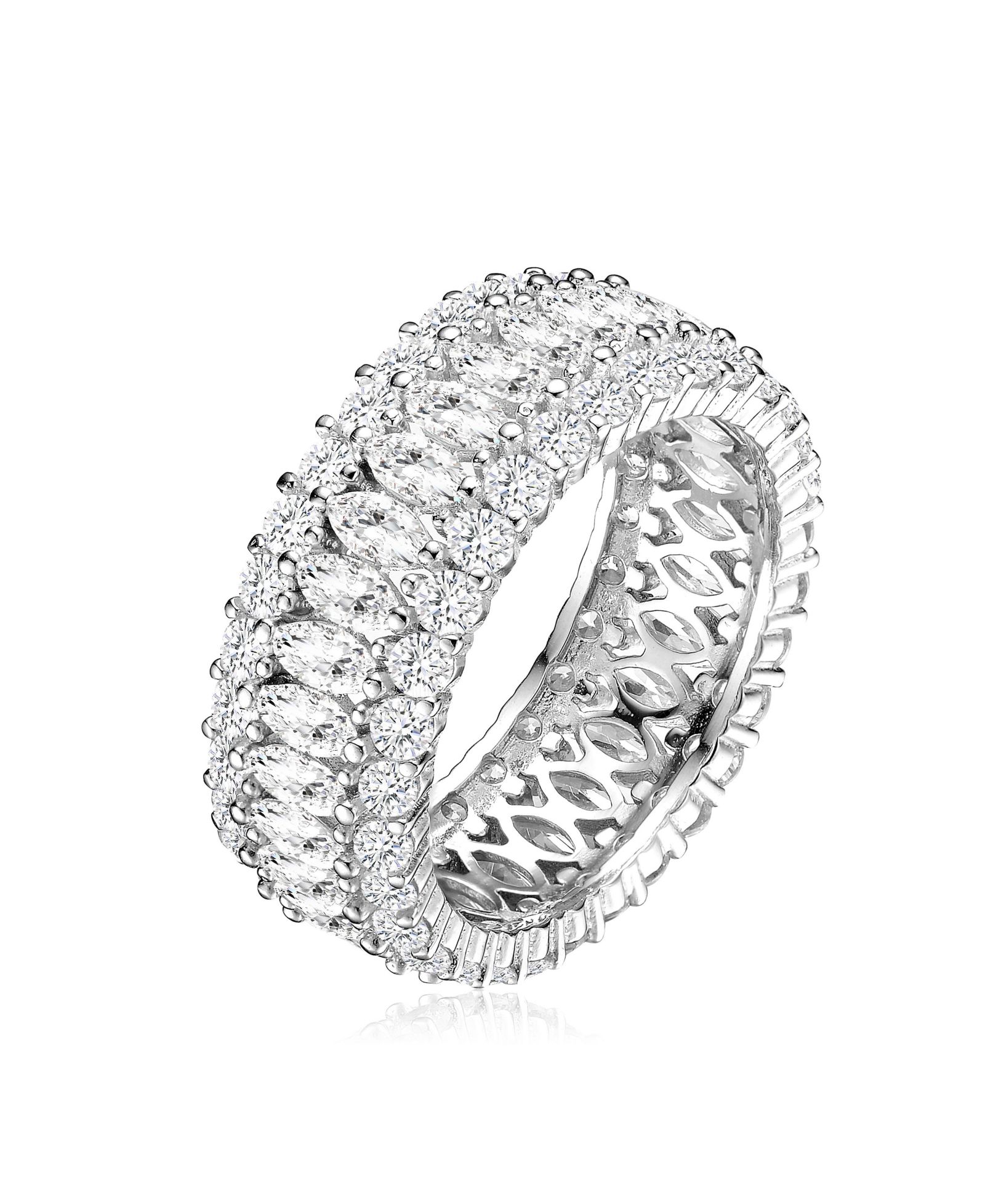 Genevive Sterling Silver White Gold Plated Brilliant 360-Degree CZ Ring