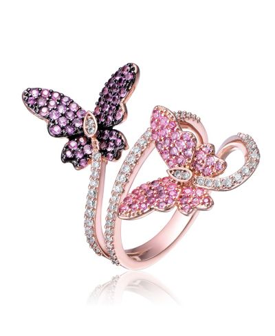 Genevive Chic 18K Rose Gold and Black Plated CZ Butterfly Statement Ring