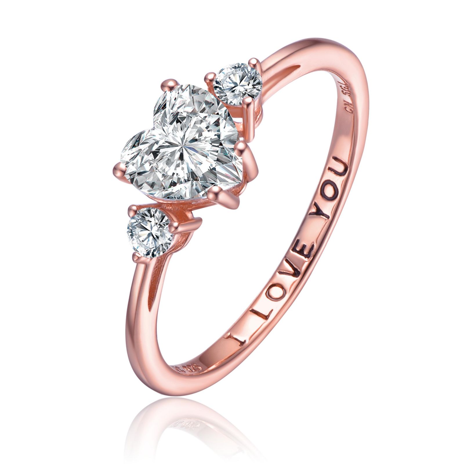 Genevive Dainty Sterling Silver CZ Three-Stone "I Love You" Slim Band Ring