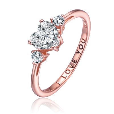 Кольцо Genevive Sparkling Sterling Silver CZ Three-Stone "I Love You"