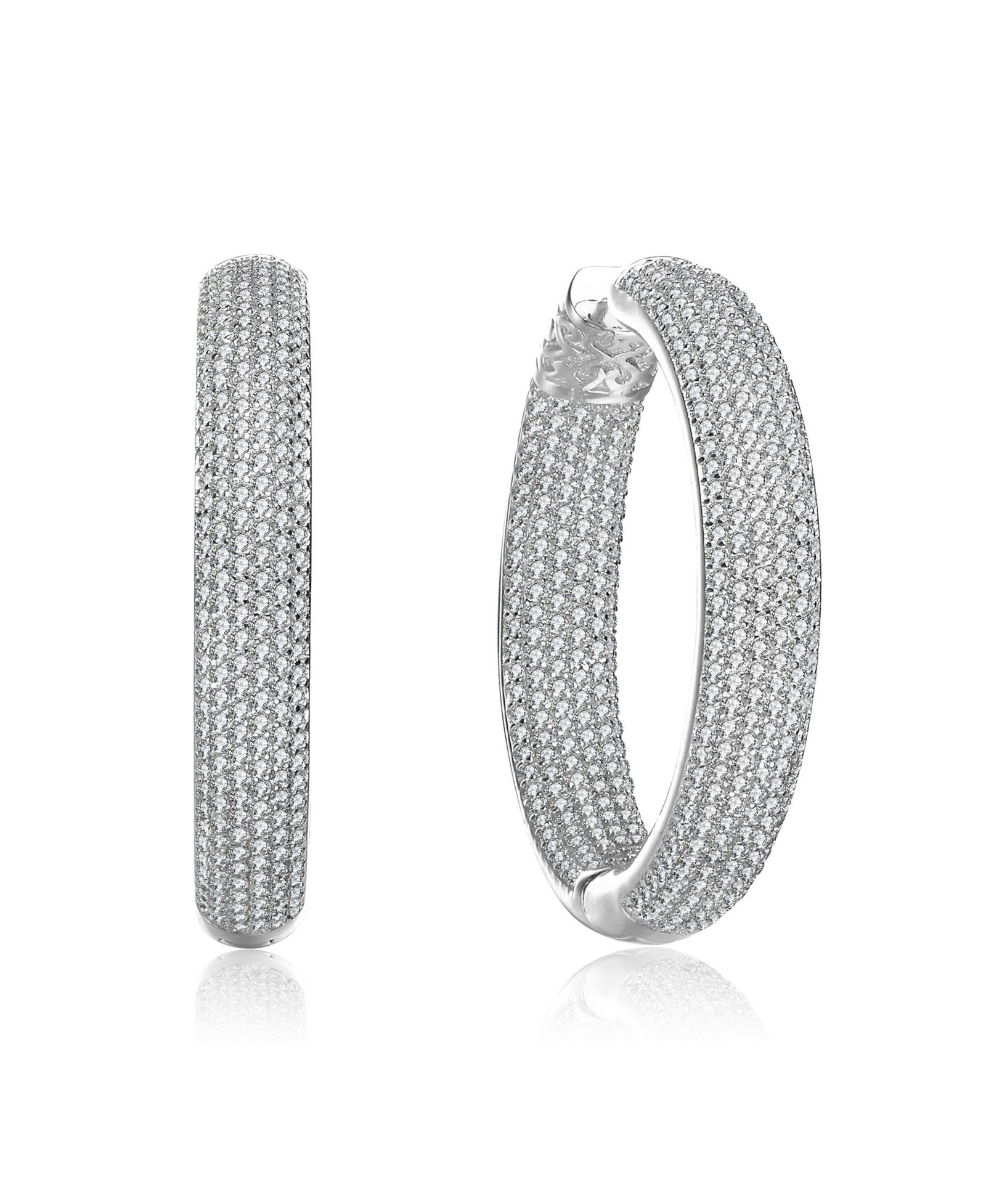 Серьги-кольца Genevive Brilliant Sterling Silver CZ Pave Statement