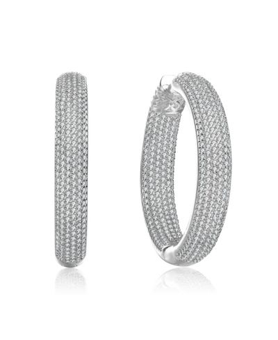Серьги-кольца Genevive Brilliant Sterling Silver CZ Pave Statement