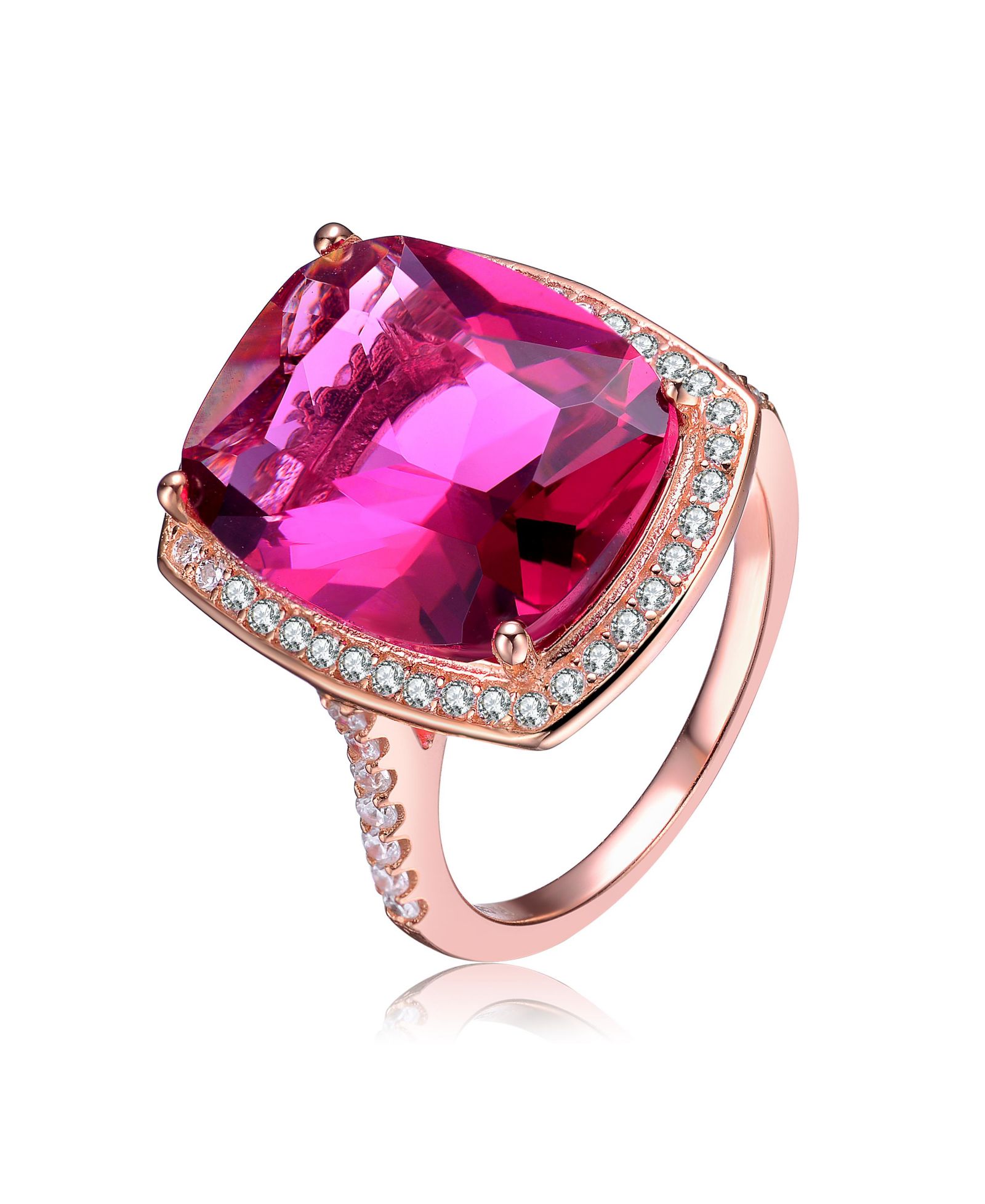 Genevive Radiant Sterling Silver 18K Rose Gold Plated CZ Statement Ring