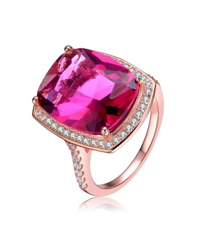 Genevive Radiant кольцо Statement с CZ и напылением 18K Rose Gold из стерлингового серебра