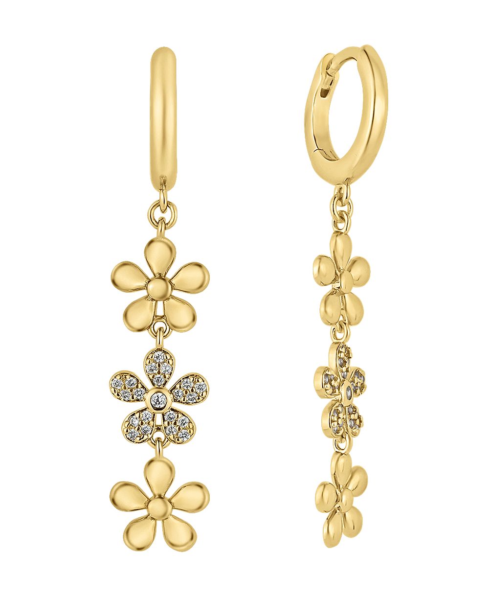 Серьги And Now This с тройным цветком, покрытие 18K Gold-Plated, кубический цирконий