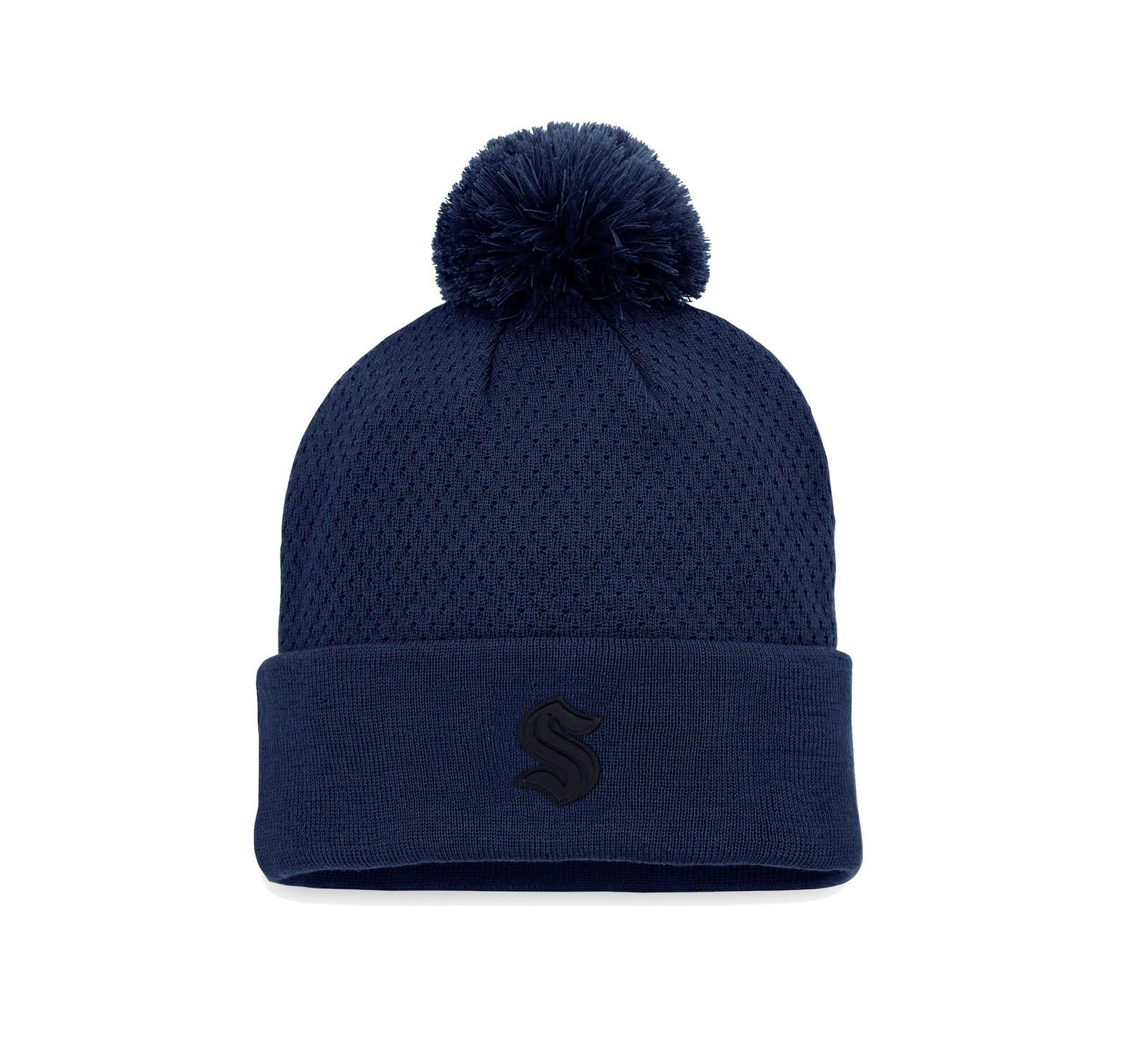 Women's Fanatics Deep Sea Blue Seattle Kraken Authentic Pro Road Cuffed Knit Hat with Pom