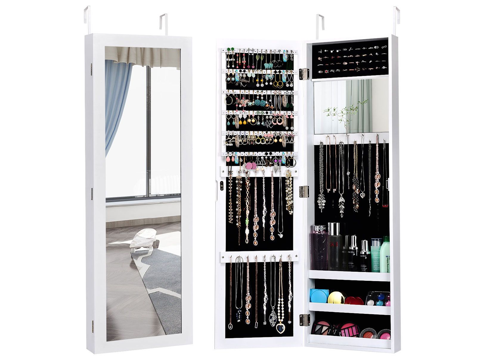 Costway Wall Door Mounted Mirrored Jewelry Cabinet Storage Organizer