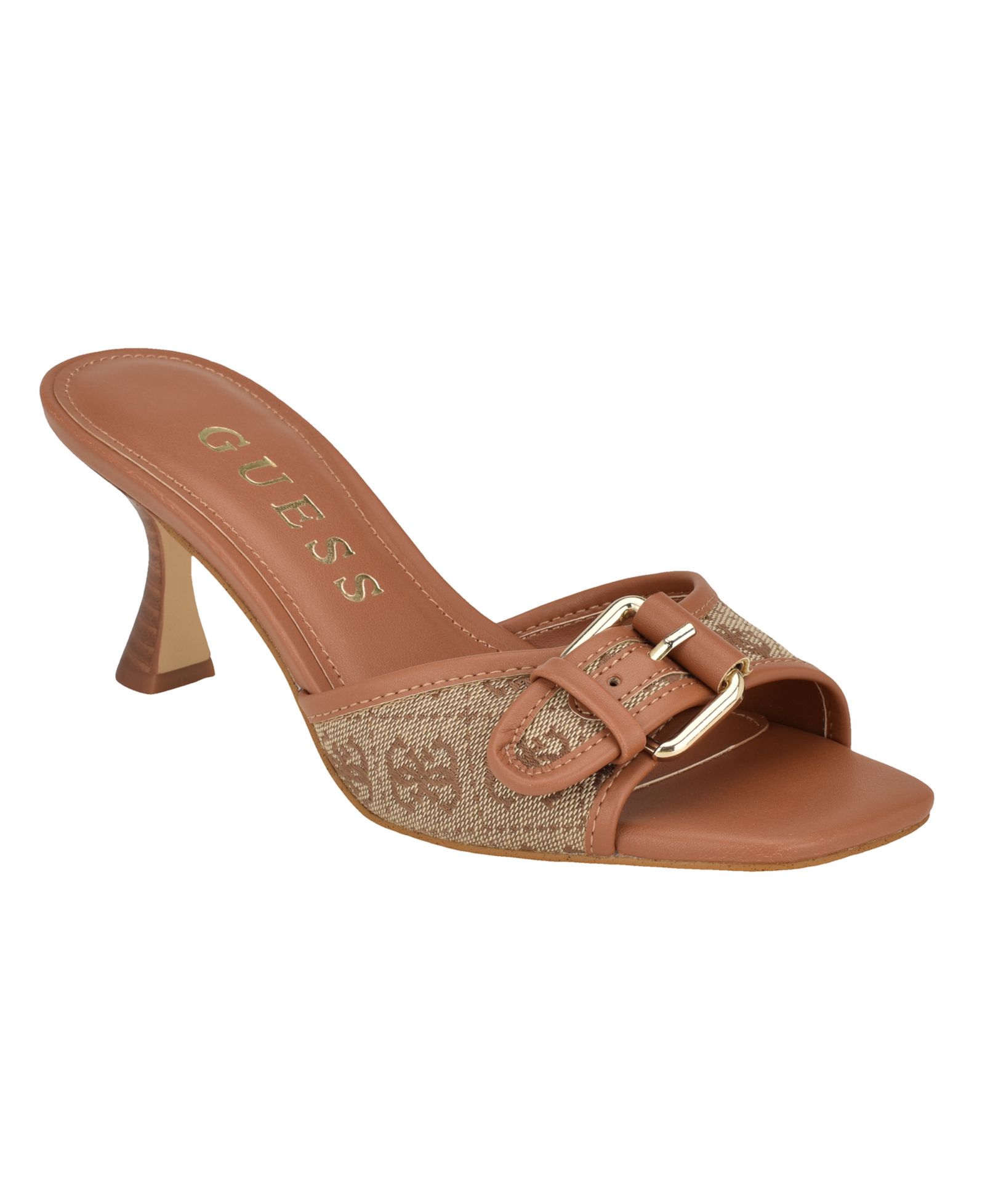 GUESS Women's Dista Buckle Kitten Heel Dress Sandals