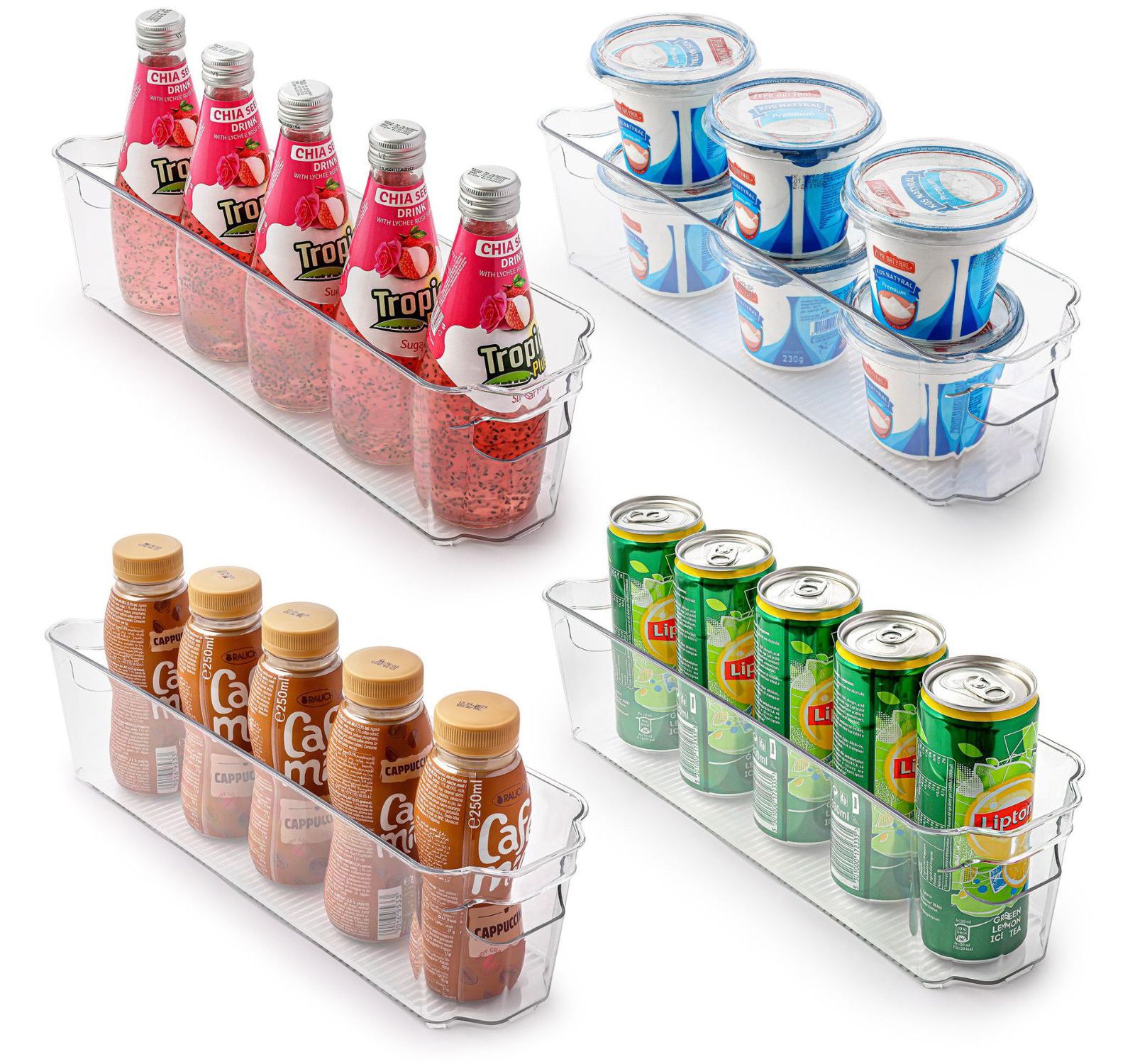Zulay Kitchen 4 Pack Clear Refrigerator Organizer Bins - Narrow Fridge Organizers and Storage Clear