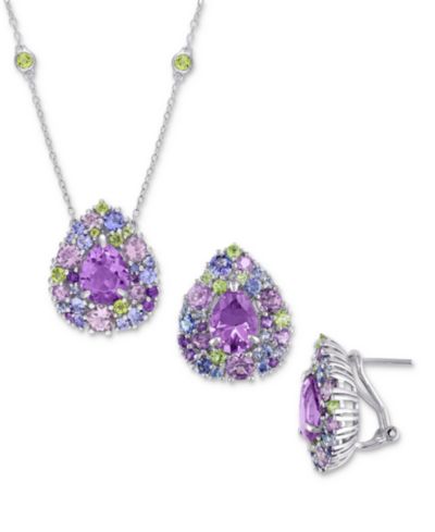 Комплект из 2 предметов, ожерелье-подвеска Teardrop Halo Cluster и подходящие серьги-гвоздики, стерлинговое серебро