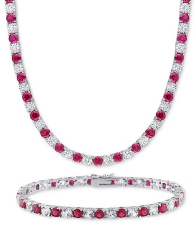 Набор ожерелье и браслет с лаб-сапфирами Blue & White Sapphire в серебре