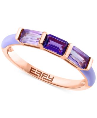 EFFY® Amethyst (1/5 ct. t.w.) & Pink Amethyst (5/8 ct. t.w.) Emerald-Cut Enamel Ring in 14k Rose Gold-Plated Sterling Silver