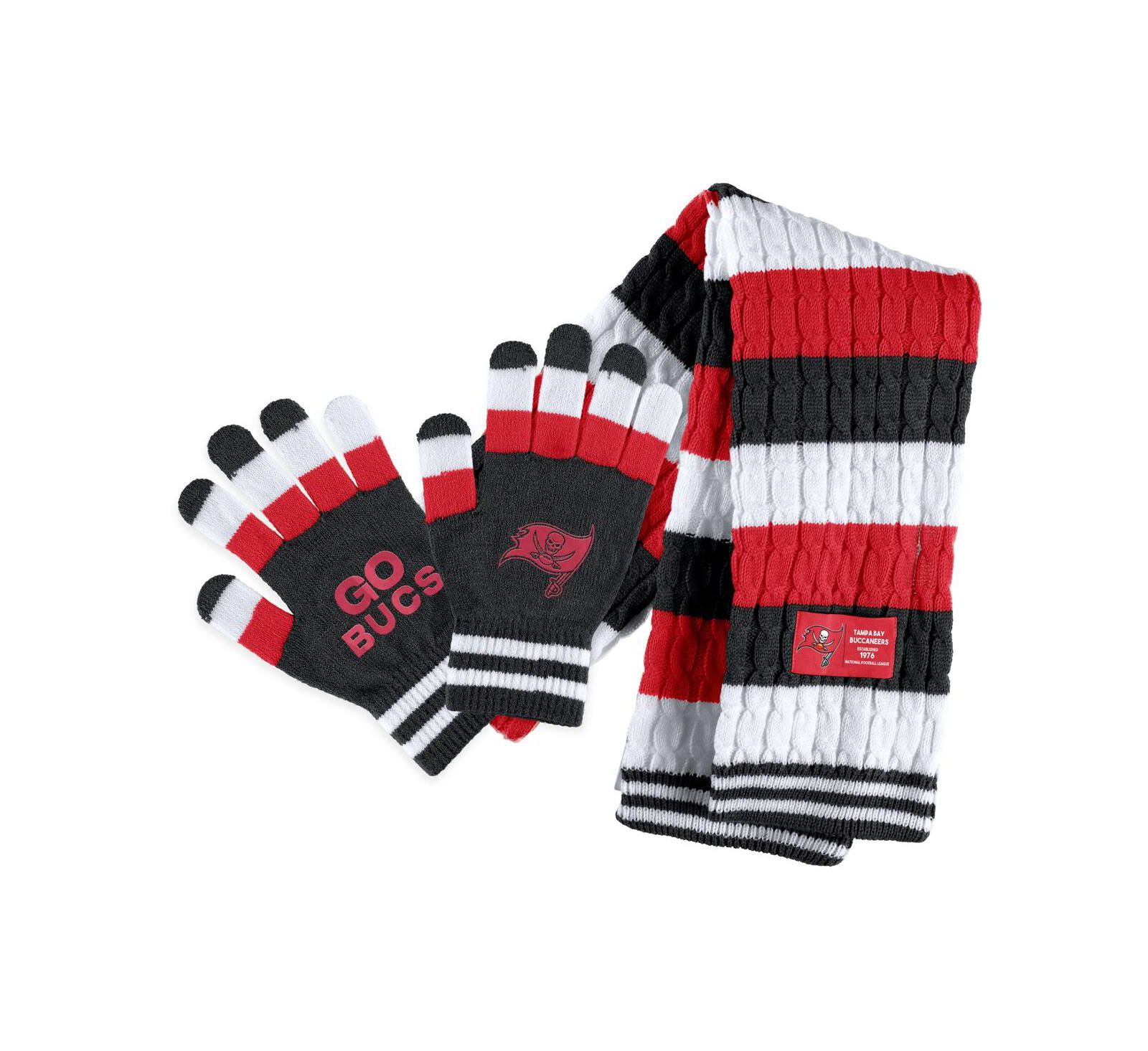 Women's WEAR by Erin Andrews Tampa Bay Buccaneers Striped Scarf and Gloves Set