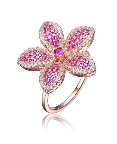Genevive Dazzling 18K Rose Gold Plated Floral CZ Pave Statement Ring