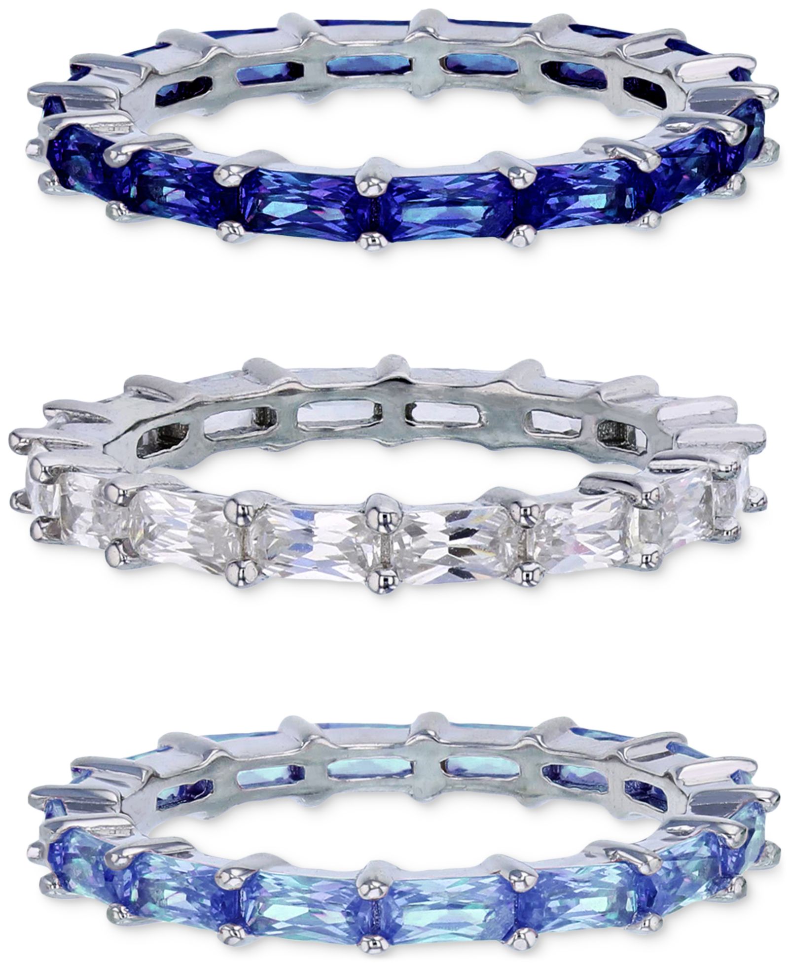 3-Pc. Set Cubic Zirconia & Lab-Grown Spinel Stacking Rings (12 ct. t.w.) in Sterling Silver