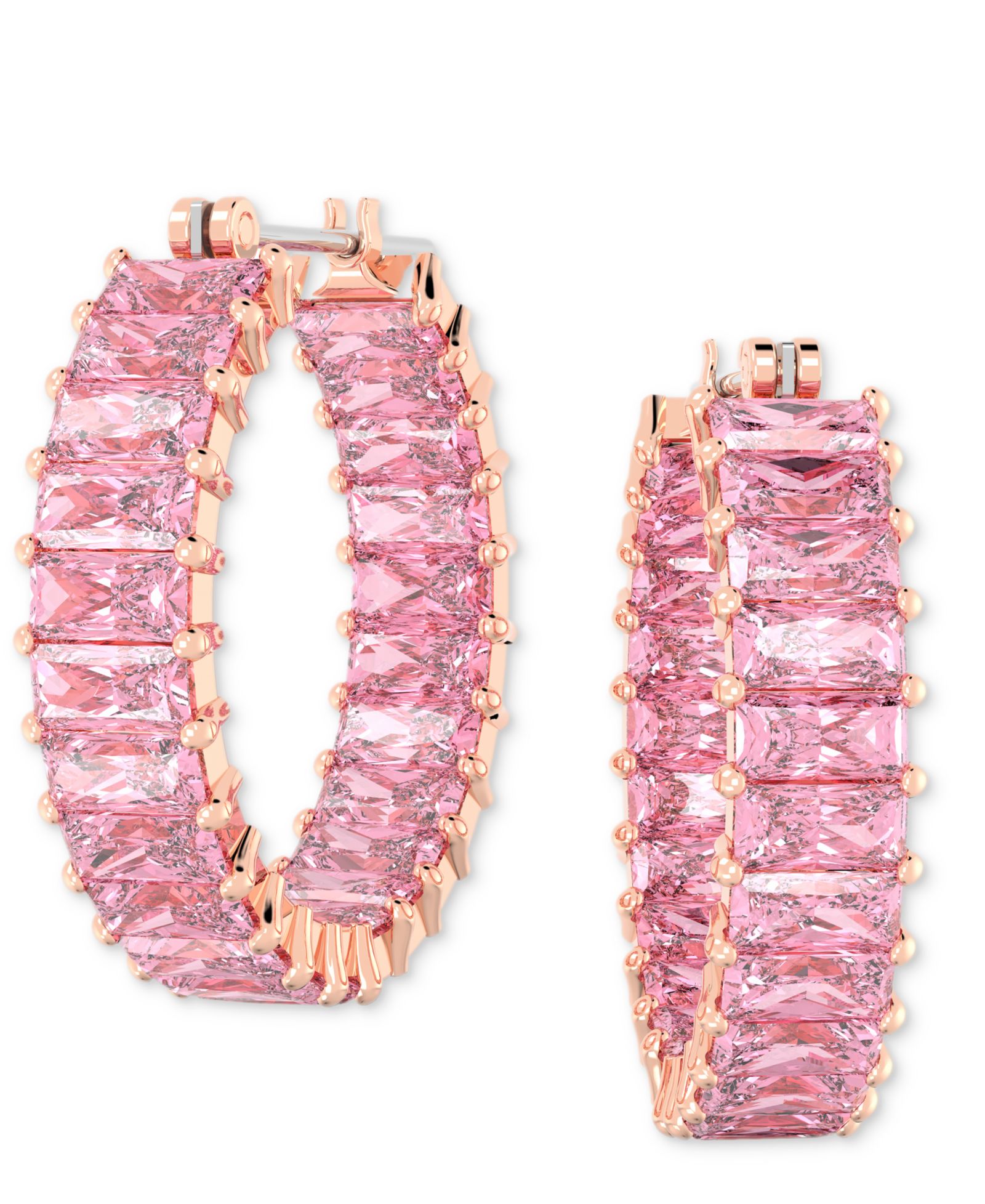 Серьги-кольца Swarovski 14k Rose Gold-Plated Small Pink Baguette Cubic Zirconia, 0.87"