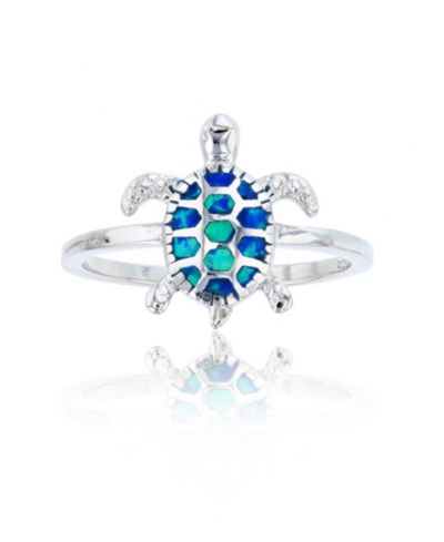 Macy's Created Blue Opal Inlay Turtle Ring in Sterling Silver