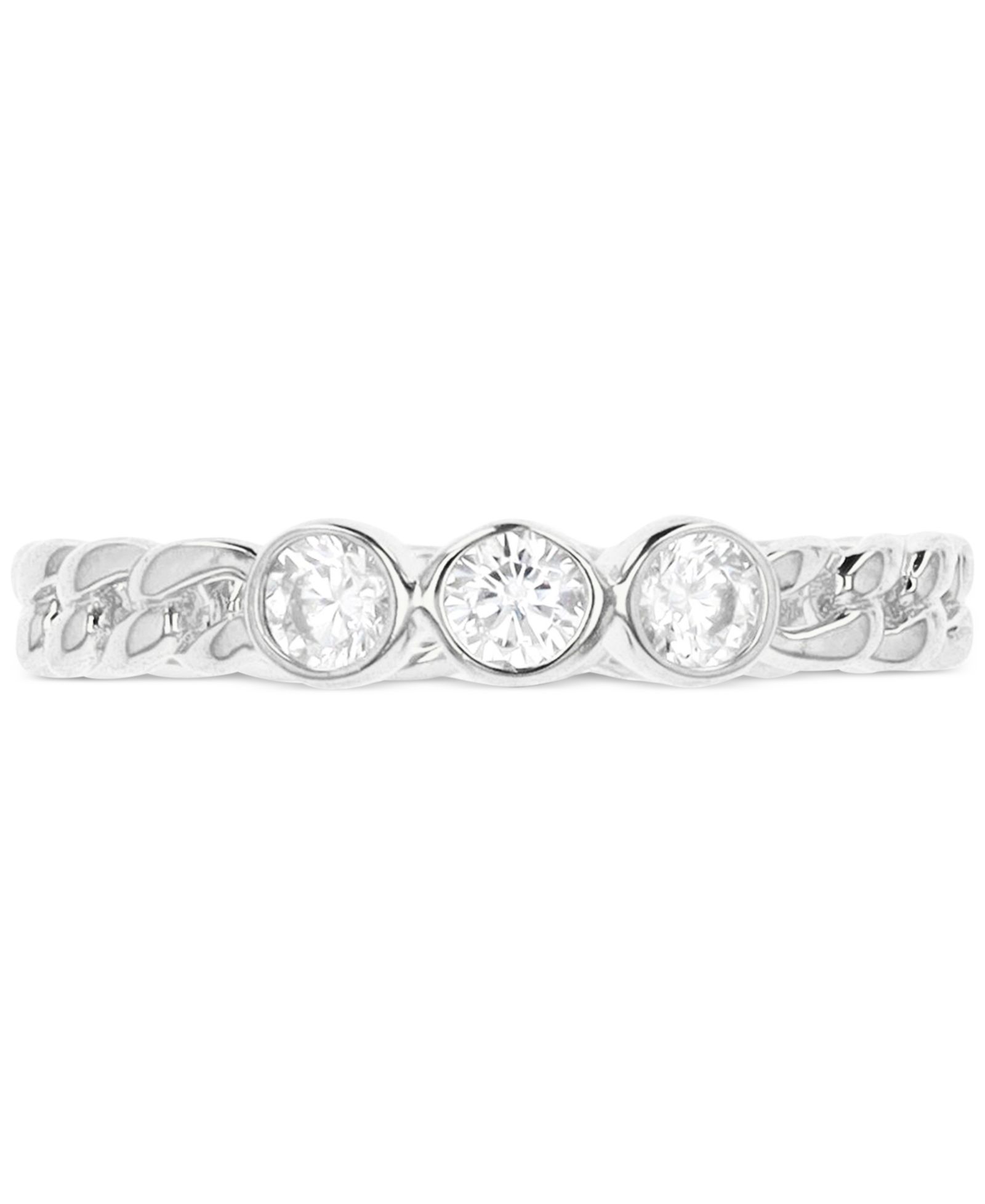 Cubic Zirconia Trio Link Ring in Sterling Silver or 14k Gold Over Sterling Silver