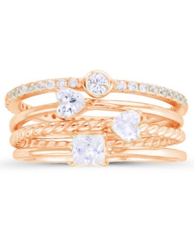 Набор колец Macy's Cubic Zirconia, 4 предмета, 14 Karat Rose Gold Over Sterling Silver