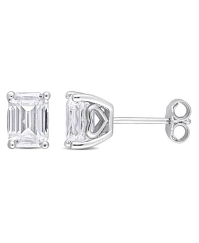 Macy's Emerald Cut Moissanite Stud Earrings 2 ct. t.w with Heart Detail in Sterling Silver