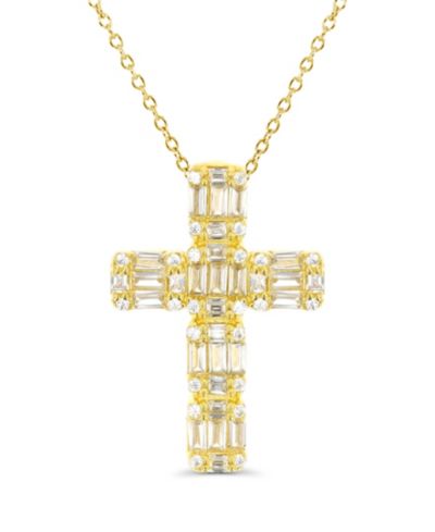 Macy's Cubic Zirconia Cross Necklace (1 1/2 ct. t.w.) in 14k Gold Over Sterling Silver