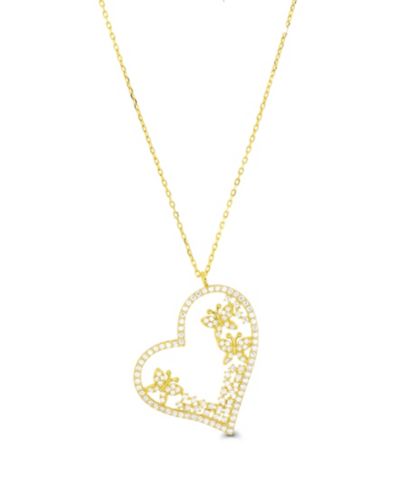 Macy's Cubic Zirconia Heart Necklace (1 3/8 ct. t.w.) in 14k Gold Over Sterling Silver