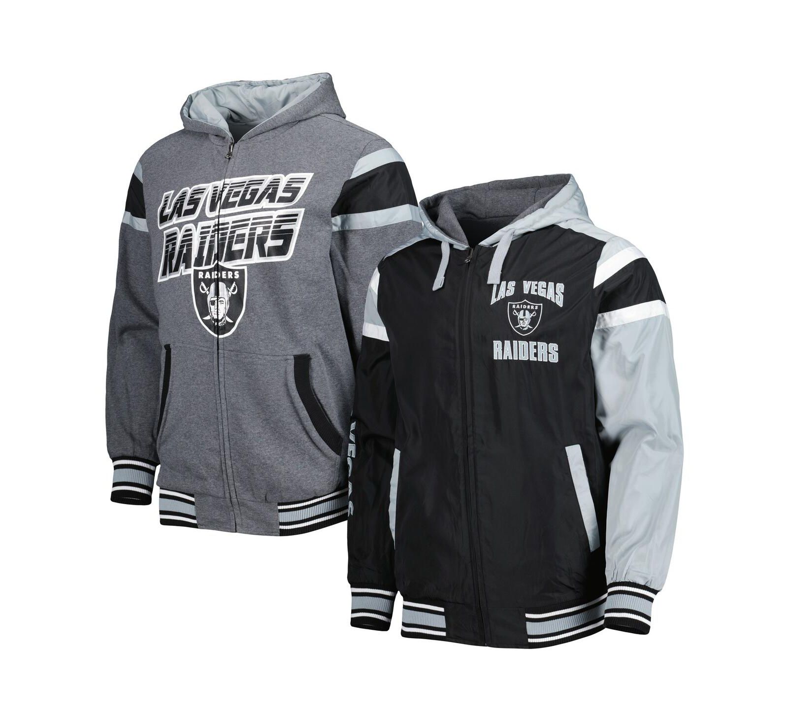 Мужская реверсивная толстовка на молнии G-III Sports by Carl Banks Black, Gray Las Vegas Raiders Extreme Full Back