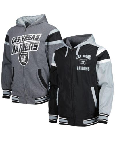 Мужская реверсивная толстовка на молнии G-III Sports by Carl Banks Black, Gray Las Vegas Raiders Extreme Full Back