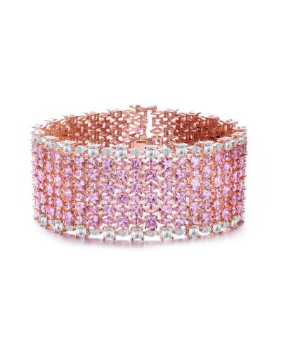 Браслет Genevive Sterling Silver 18K Rose Plated Pink Cubic Zirconia 8-Row Tennis