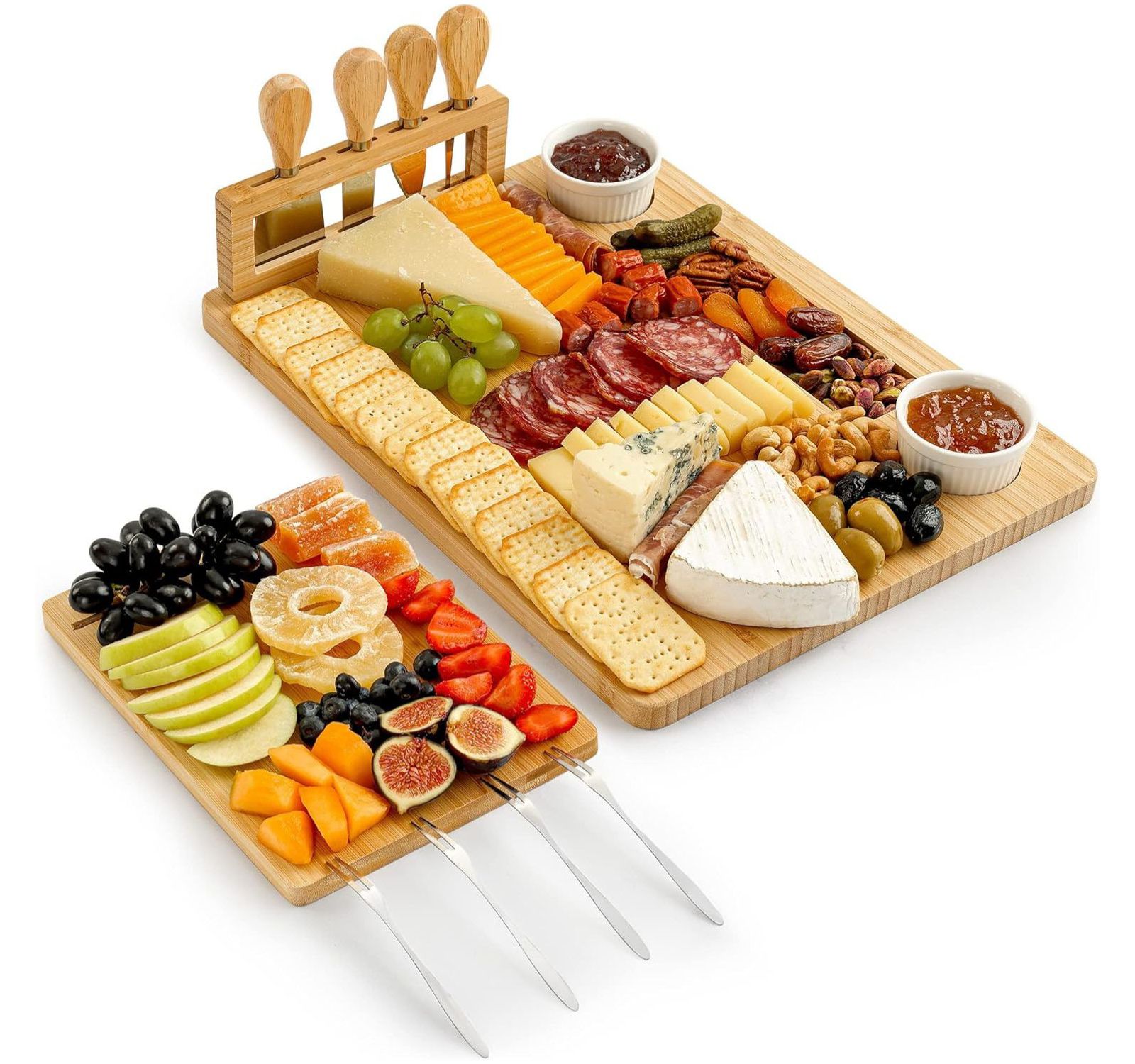 Zulay Kitchen Bamboo Cheese Board Set – Extra Thick Charcuterie Board with 4-Piece Knife Set