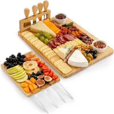 Zulay Kitchen Bamboo Cheese Board Set – Extra Thick Charcuterie Board with 4-Piece Knife Set