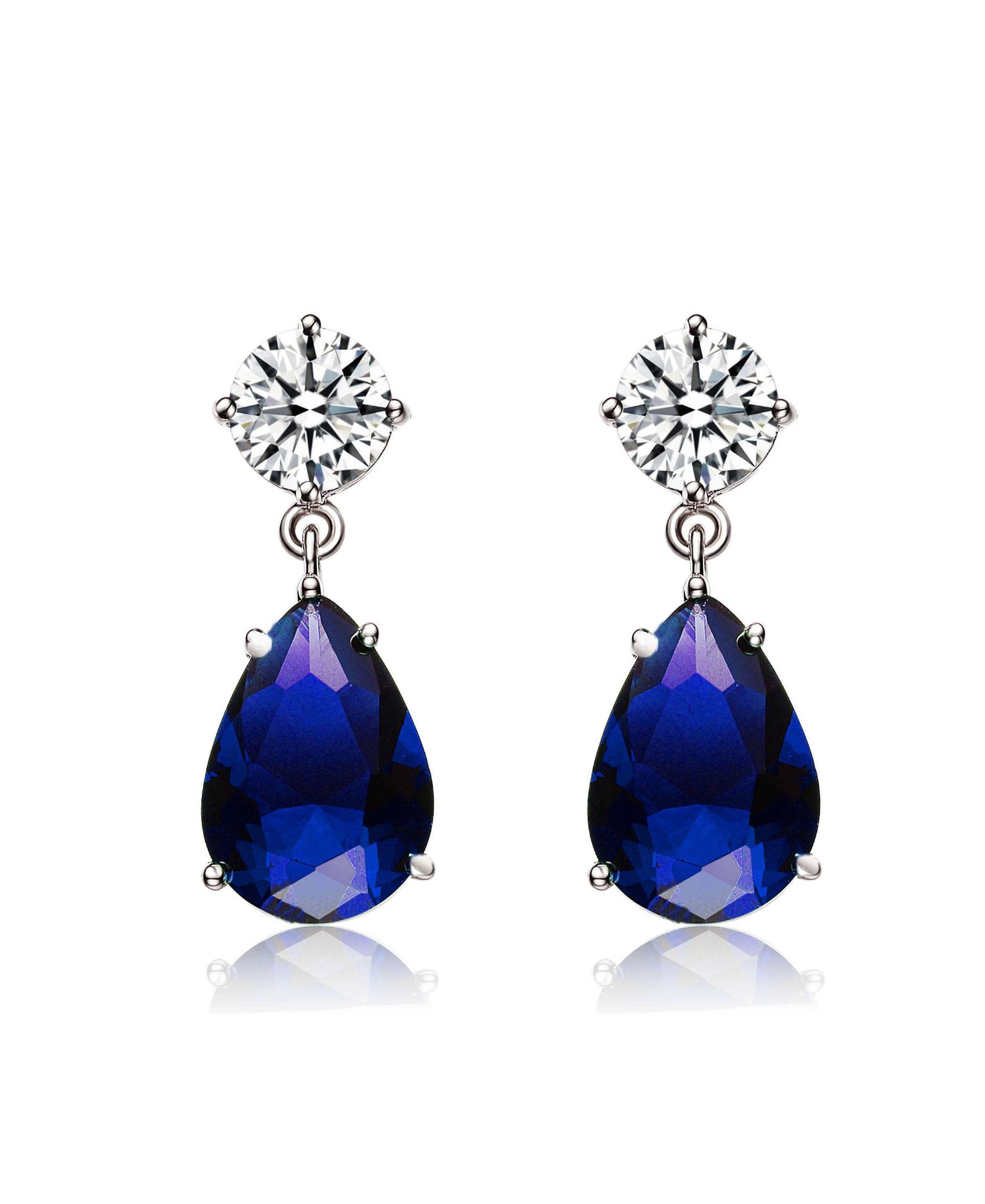 Genevive Dainty Sterling Silver Pear and Round CZ Mini Drop Earrings