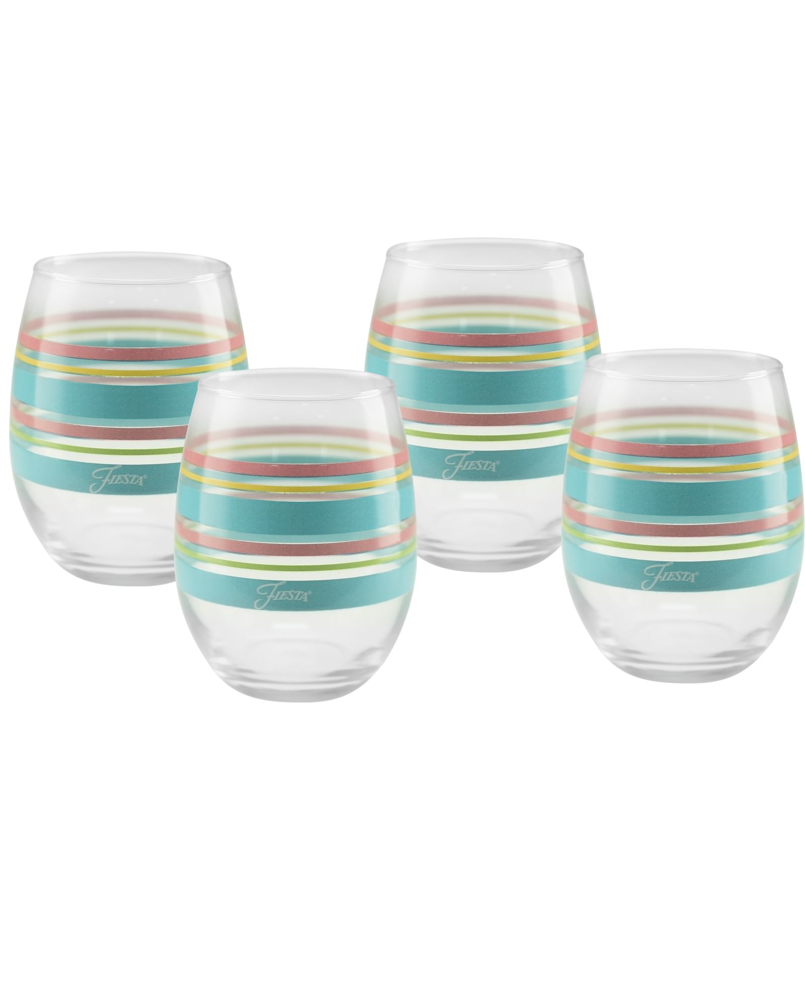 Fiesta Deco Fashion Peony Stripes Stemless Wine Glasses, Set of 4