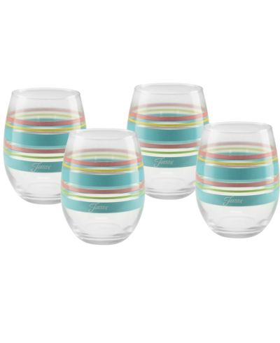 Fiesta Deco Fashion Peony Stripes Stemless Wine Glasses, Set of 4