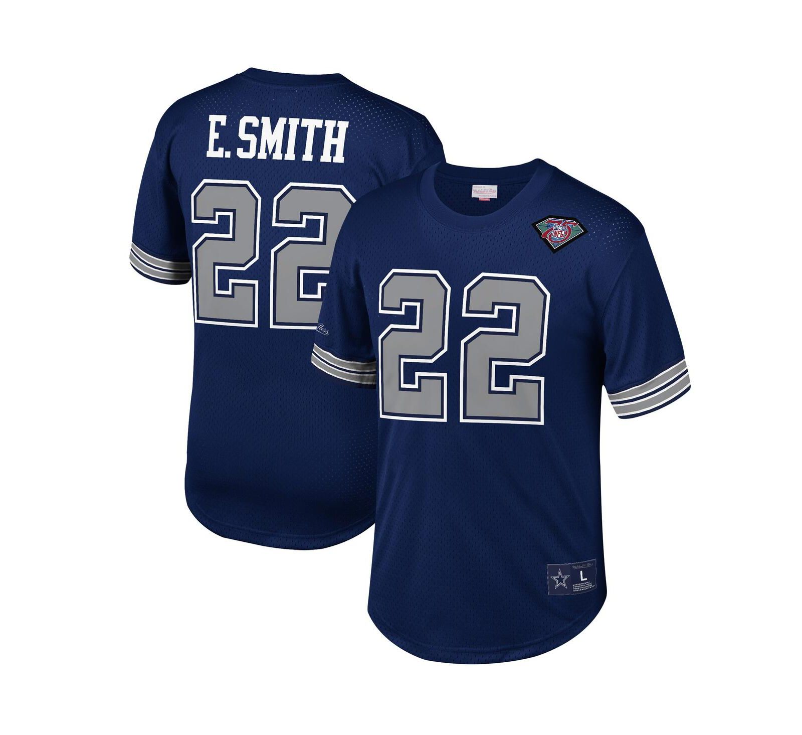 Men's Mitchell & Ness Emmitt Smith Navy Dallas Cowboys Retired Player Name and Number Mesh Top