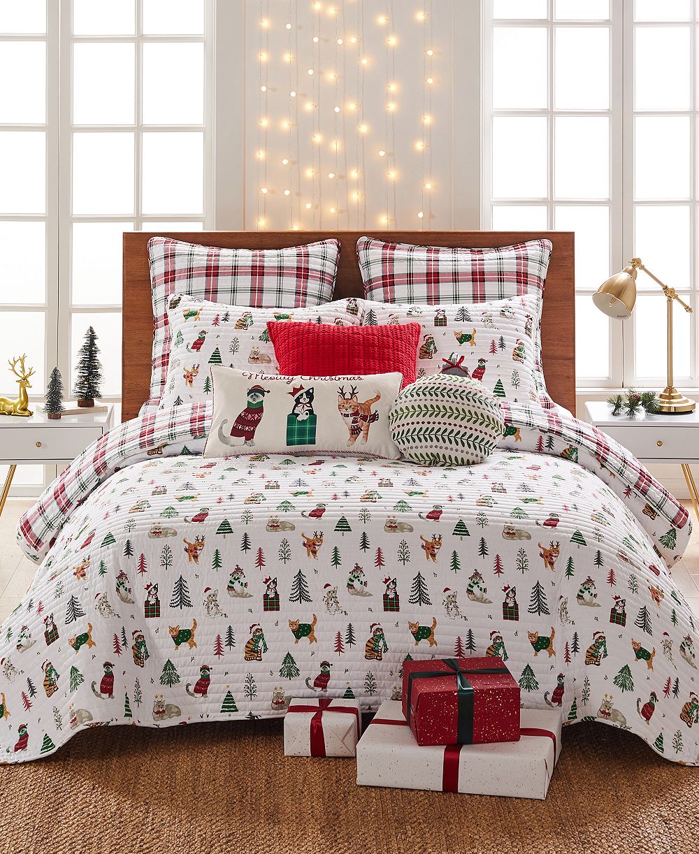 Реверсивный комплект из 2-х стеганых покрывал Levtex Home Meowy Christmas, Twin/Twin XL