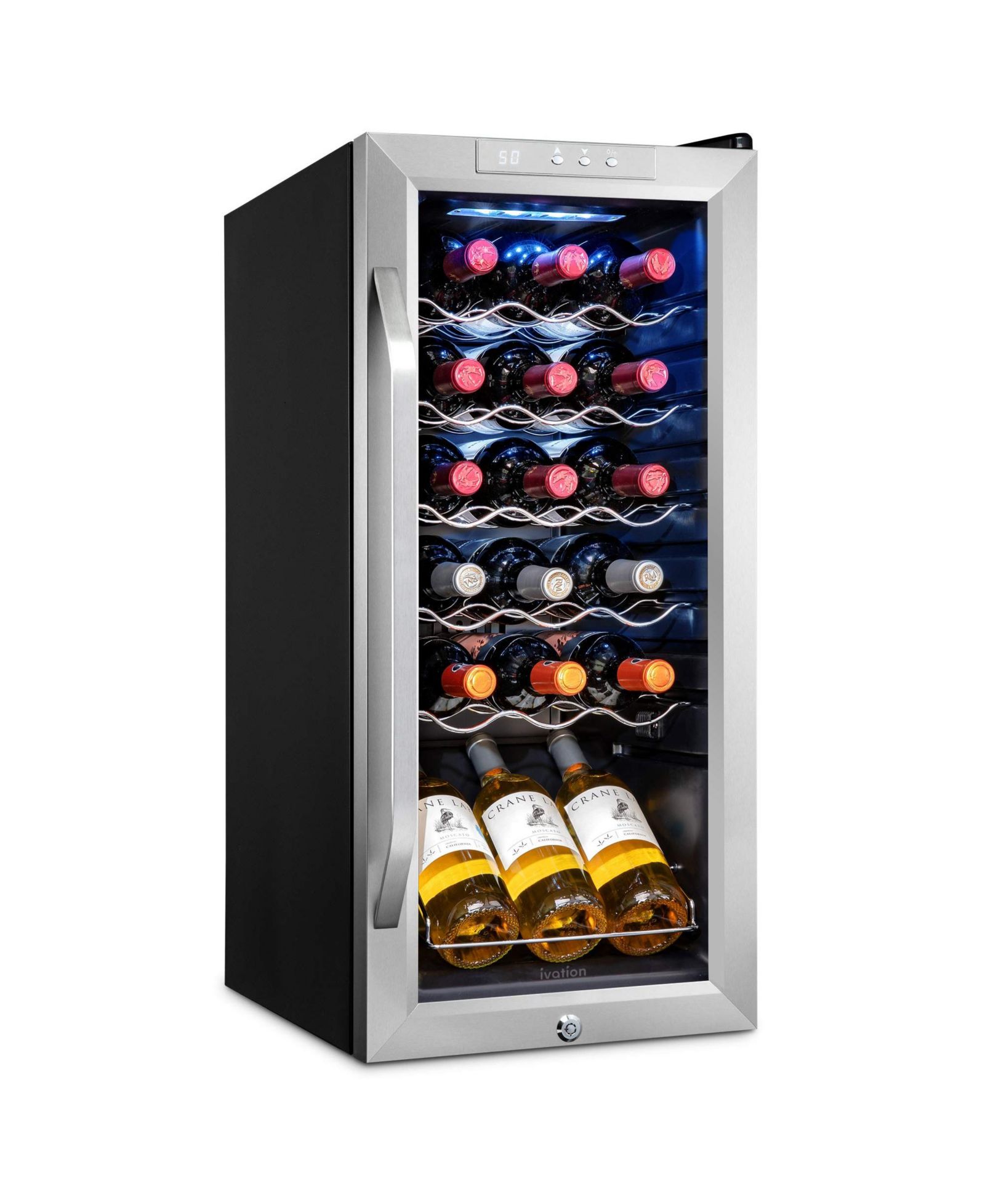 Ivation 18 Bottle Compressor Wine Refrigerator, Freestanding Wine Cooler with Lock